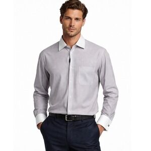 Steven‎ Land Dress Shirt Mens 17 34/35 Tall Lavender Contrast Collar French Cuff
